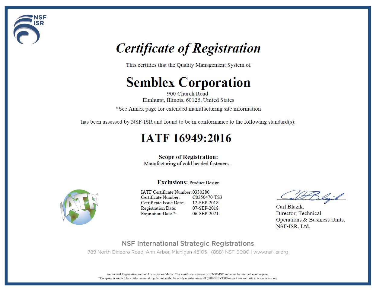 Semblex Receives IATF 16949:2016 Certification