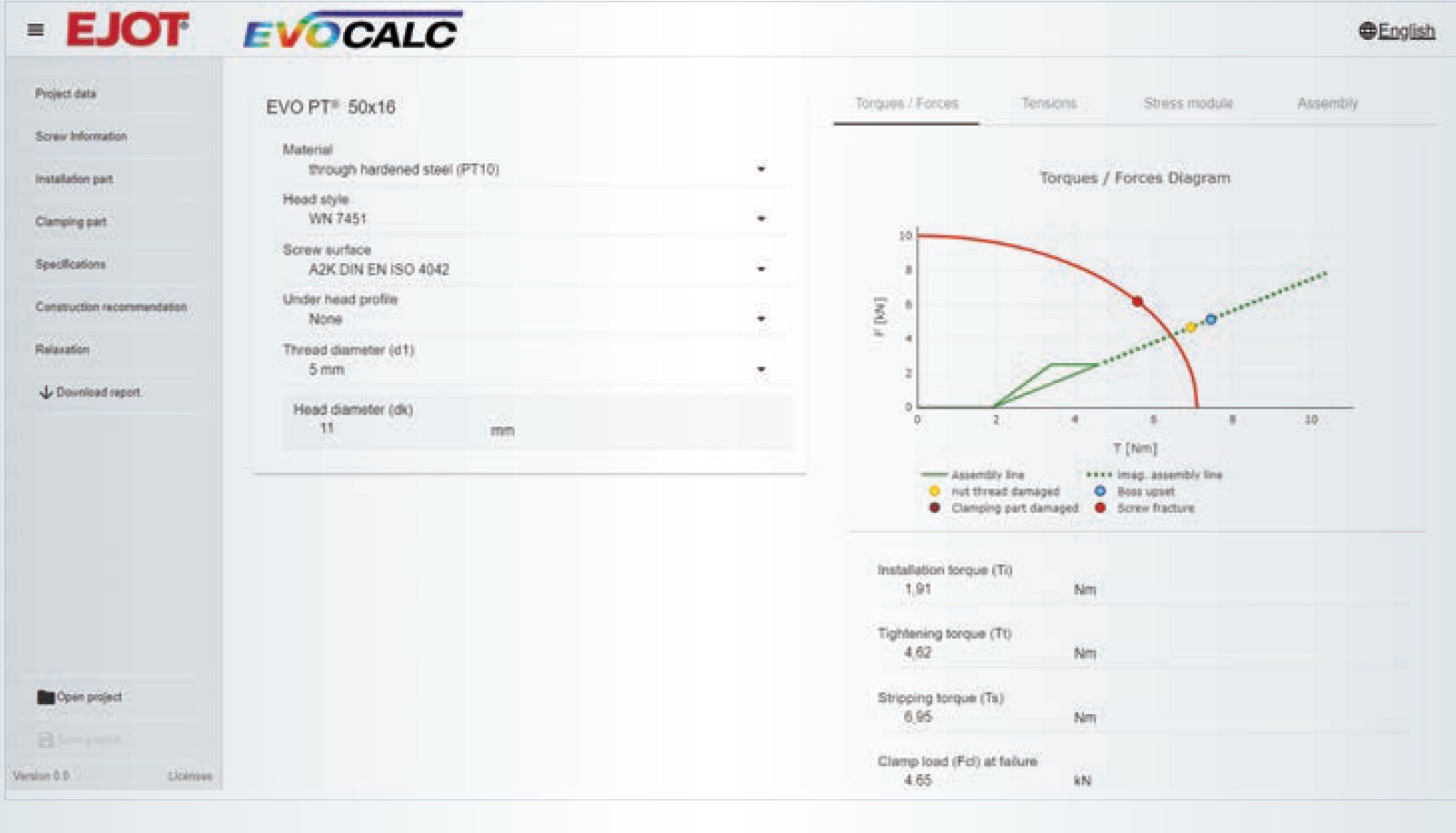 Screenshot of the Ejot Evo Calc