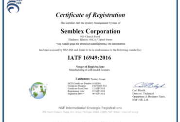 Semblex Receives IATF 16949:2016 Certification